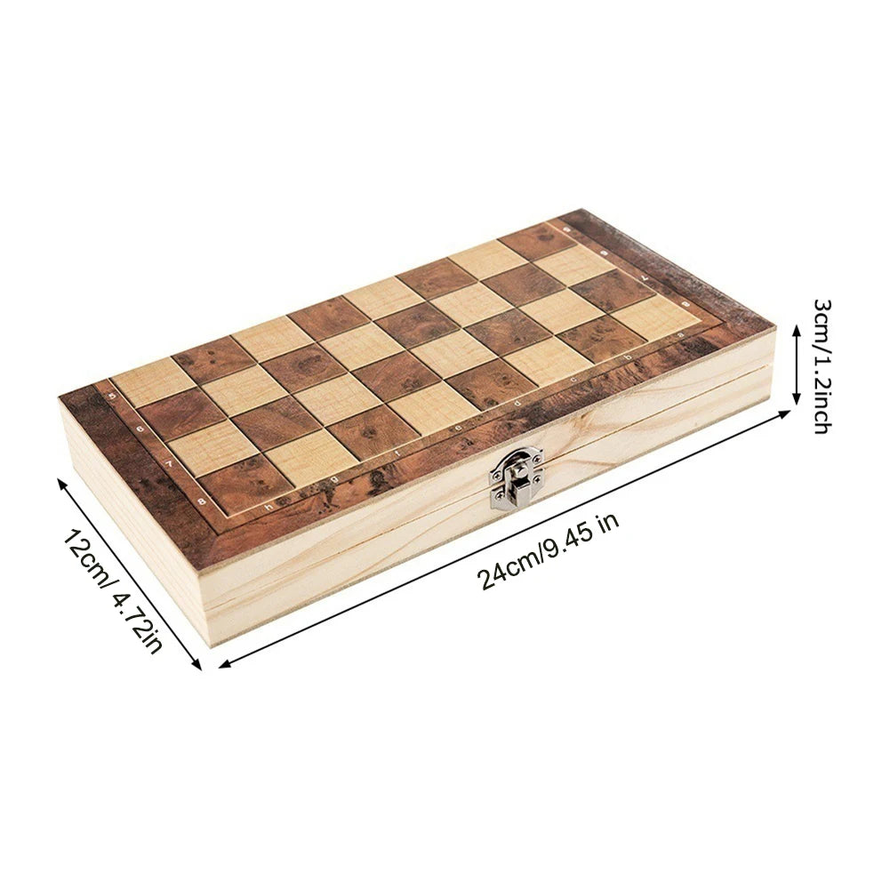 3 in 1 Chess Board Sets Folding Storage Wooden Travel Chess Sets Chess and Checkers Game Set for Chess Board Game Peaceful Pleasures Health and Wellness
