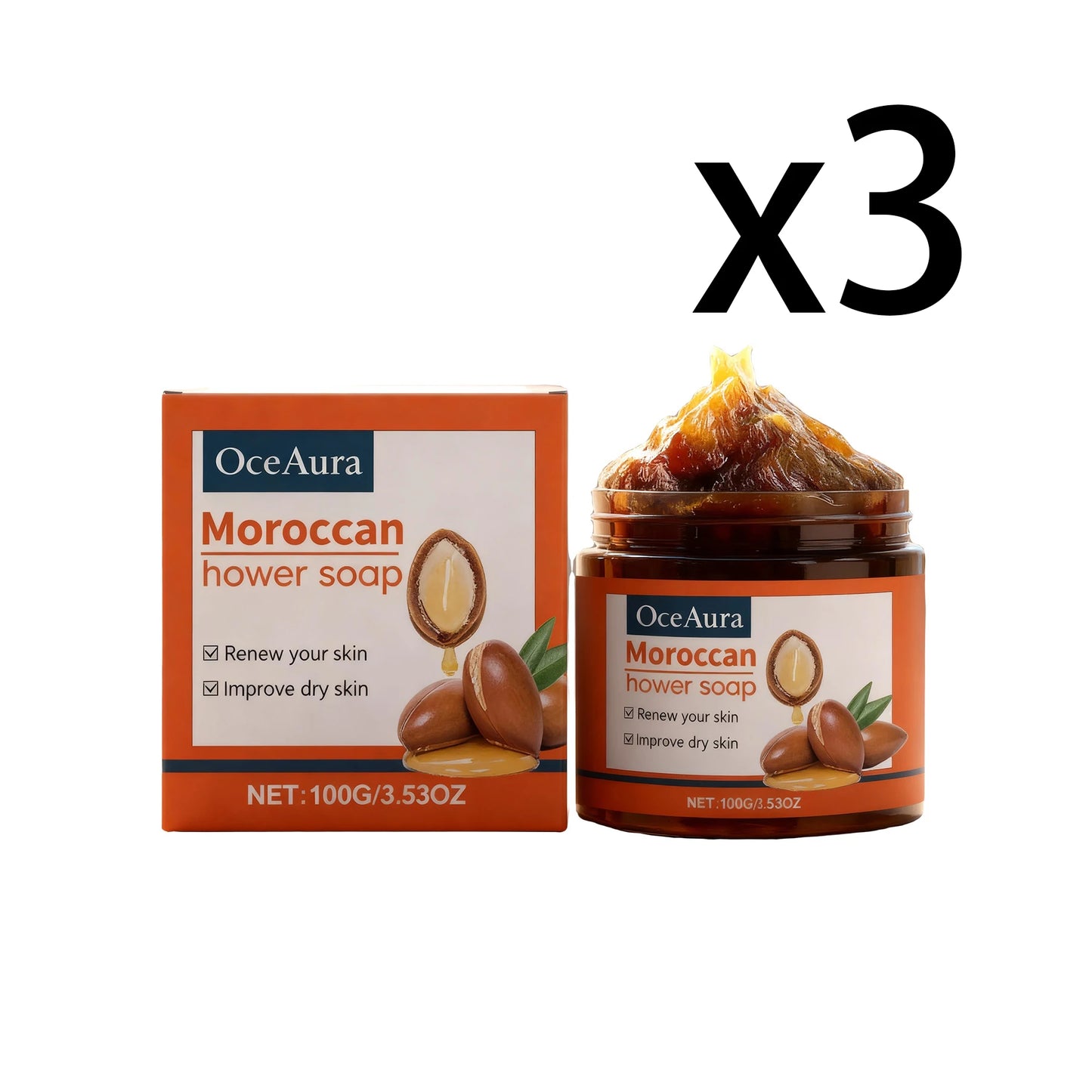 OceAura Moroccan Black Soap – Exfoliating Moisturizing Body Wash