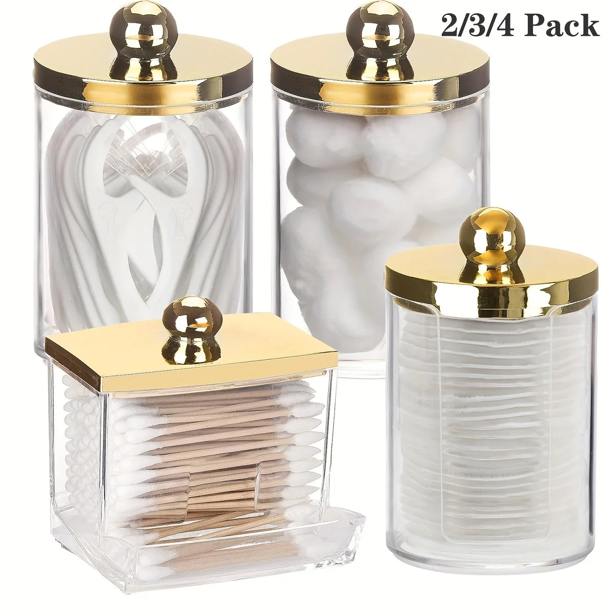 Apothecary Qtip Holder & Cotton Ball Dispenser with Gold Lid