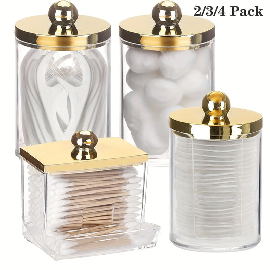 Apothecary Qtip Holder & Cotton Ball Dispenser with Gold Lid Peaceful Pleasures Health and Wellness