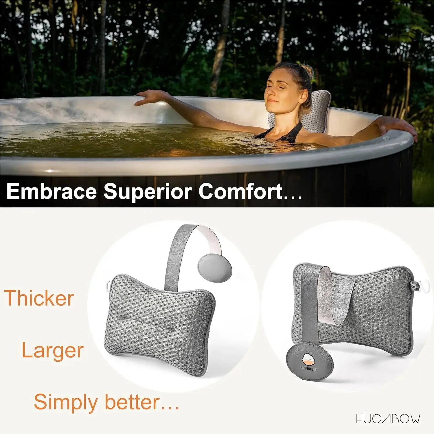 Large Hot Tub Pillow Set 2-Pack Grey – Universal Spa Headrest with Adjustable Strap Spa Accessories Peaceful Pleasures Health and Wellness
