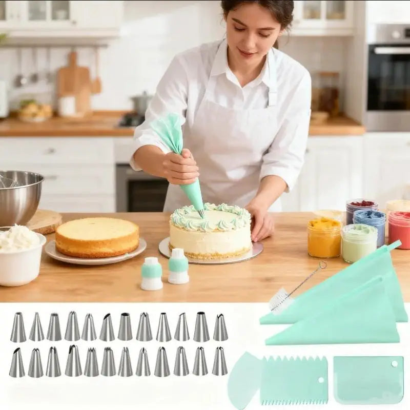 34-Piece Stainless Steel Piping Nozzle Set & Reusable Pastry Bag Cake Decorating Set Peaceful Pleasures Health and Wellness