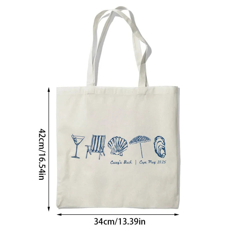 Personalized Coastal Doodle Canvas Tote Bag | Beach Wedding Gift