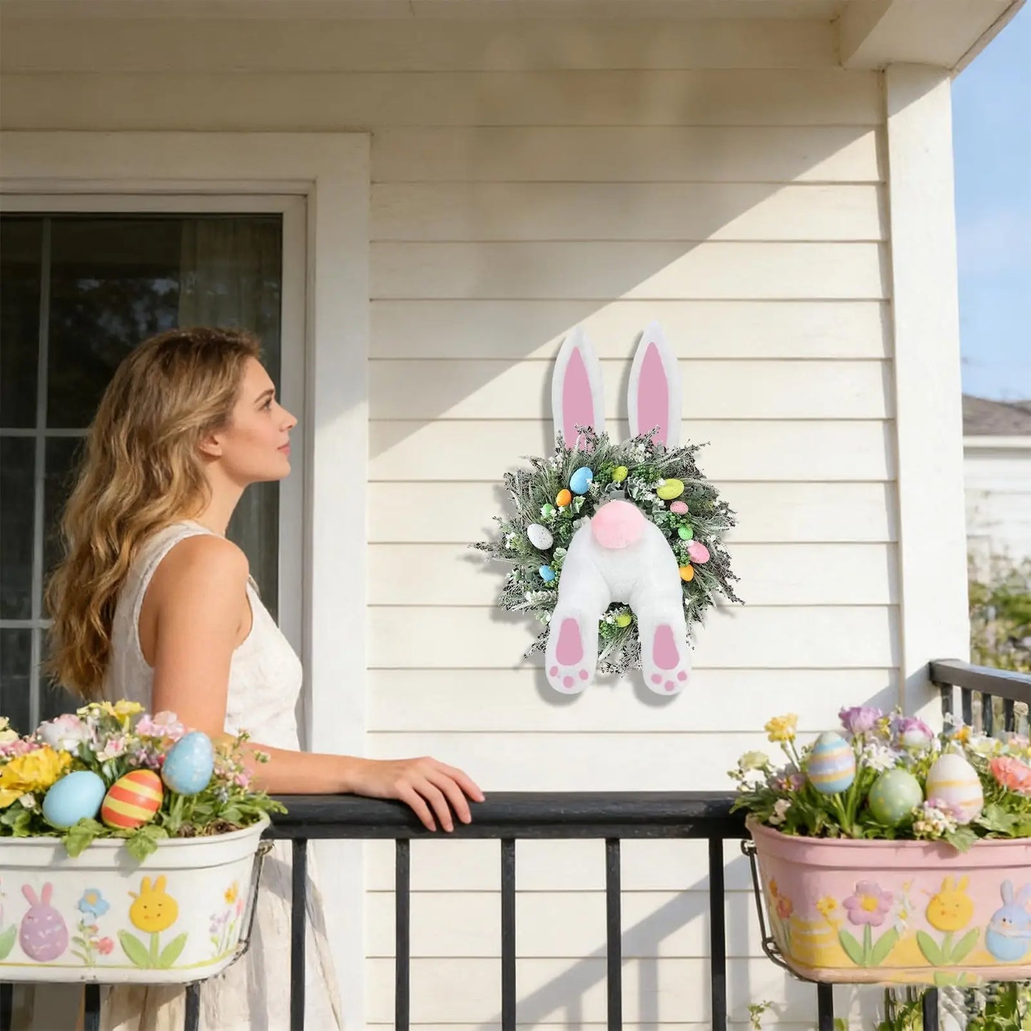 Rabbit Wreath Attachment Welcome Sign Attachment Craft Hangable Easter Front Door Wreath Attachment For Spring Holiday Party Peaceful Pleasures Health and Wellness
