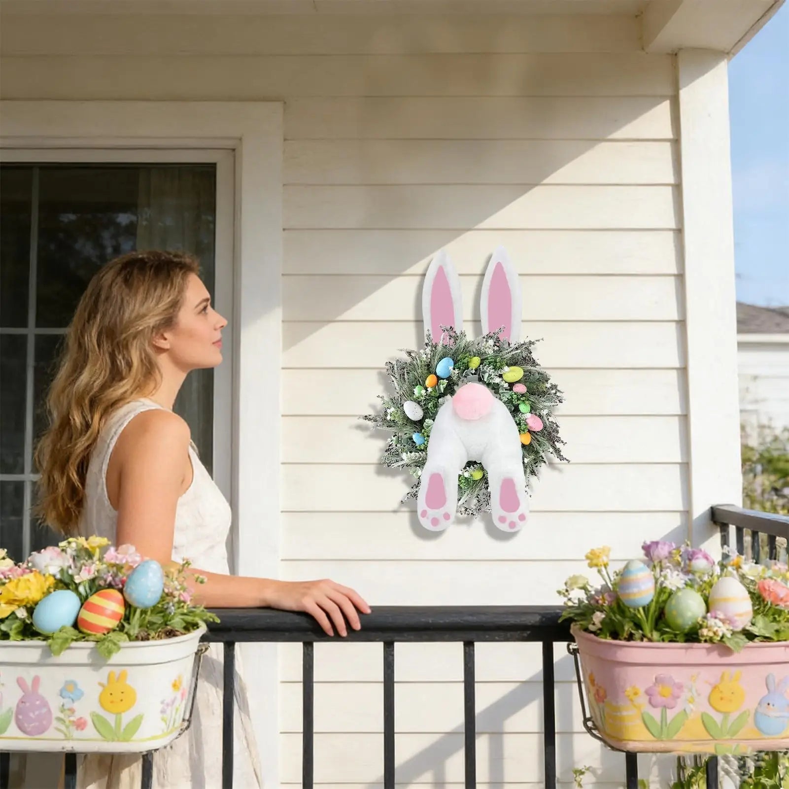 Rabbit Wreath Attachment Welcome Sign Attachment Craft Hangable Easter Front Door Wreath Attachment For Spring Holiday Party Peaceful Pleasures Health and Wellness