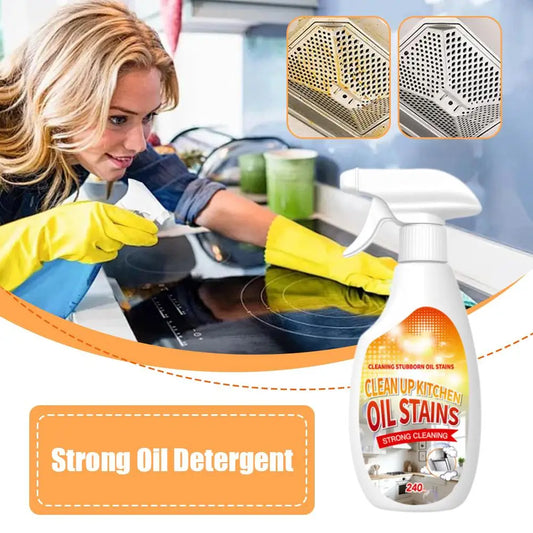 Kitchen Stain Oil Remover Strong Fast-Acting Cleaning Stubborn Oil Stains Spray 240ml Stove Range Hood Clean Kitchen Utensils Peaceful Pleasures Health and Wellness