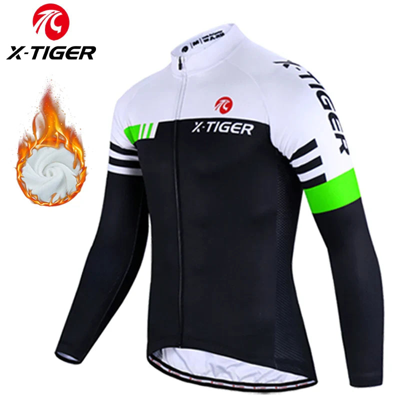 X-TIGER Men's Winter Thermal Fleece Cycling Jersey | Long Sleeve