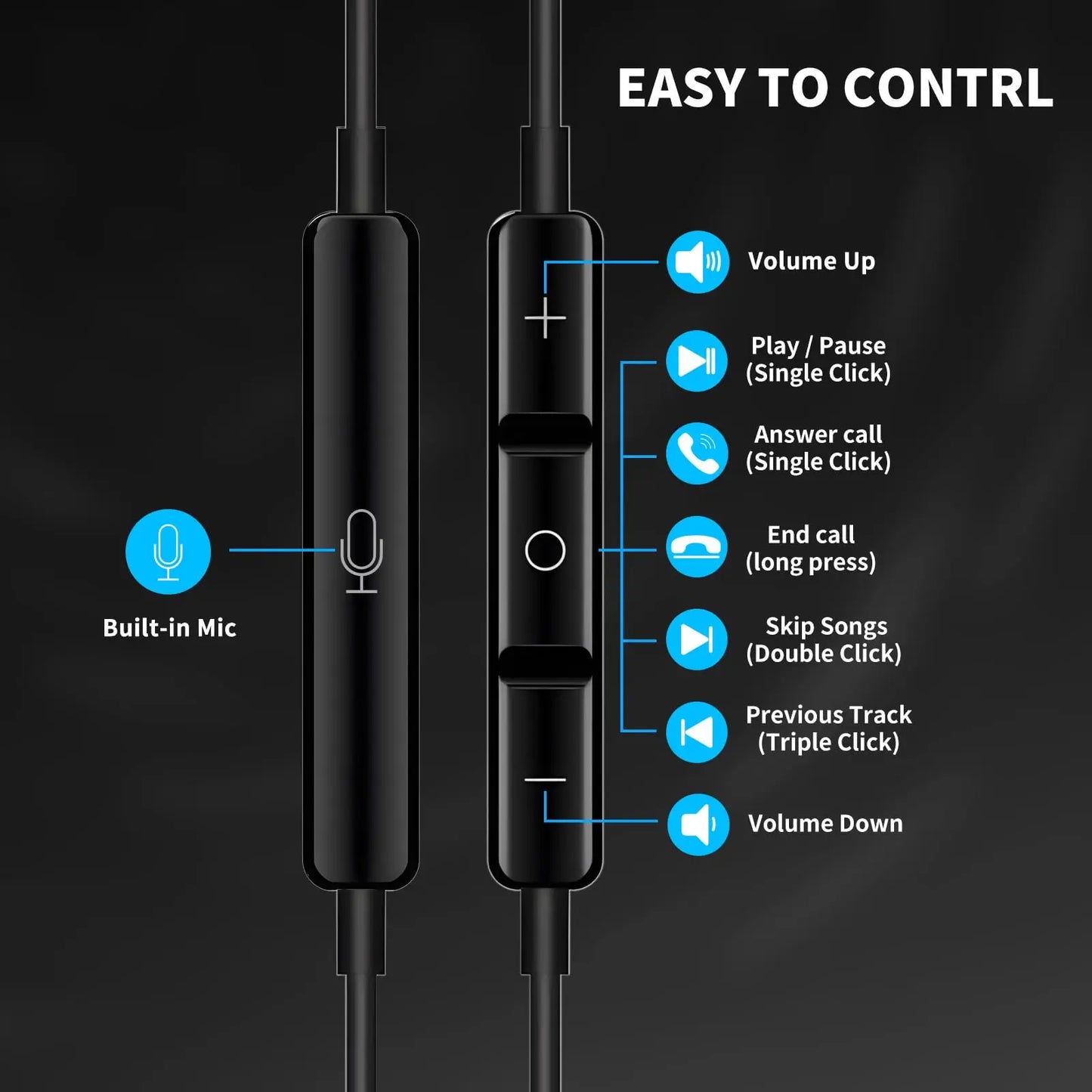 1pc Classic Flat Head Wired Gaming & Music Earphones, With Microphone & In-Line Control, 3.5mm Jack, Ergonomic Design Peaceful Pleasures Health and Wellness