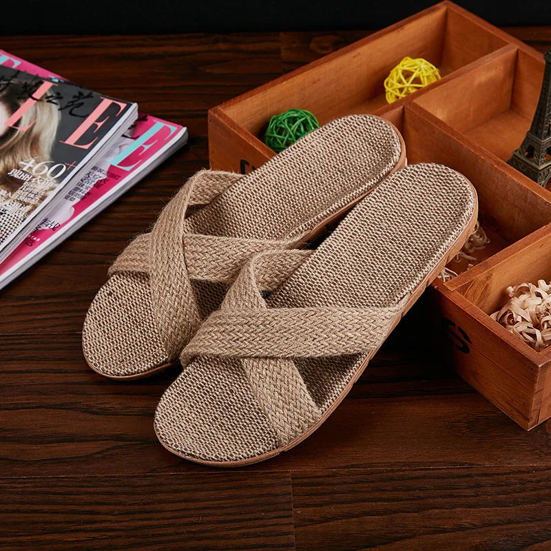 JPNTKY Men's Linen Beach Slippers | Non-Slip EVA Slides