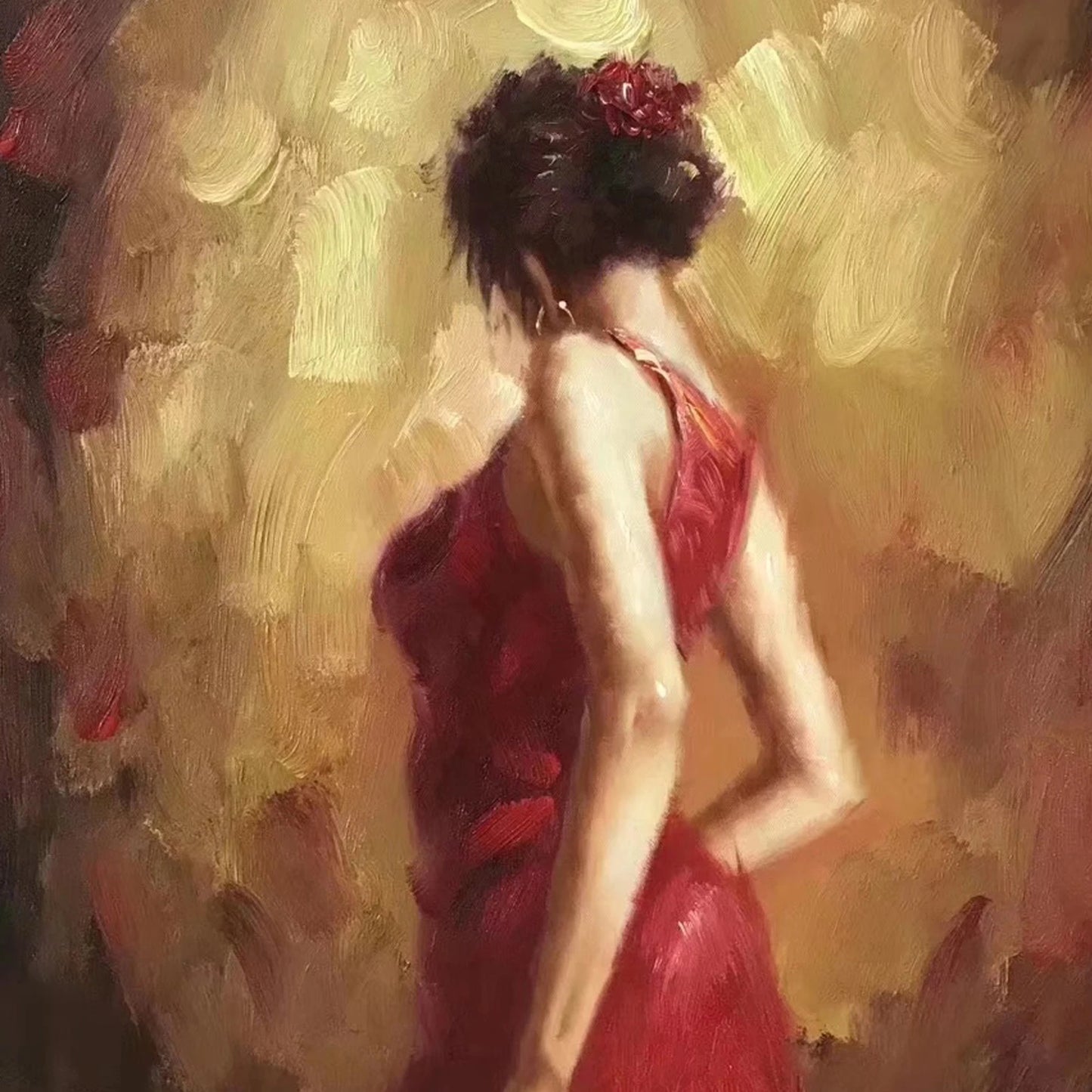 Hand-Painted Dancing Couples Oil Painting | Black & Red Canvas Art