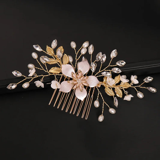 Bridal Flower Pearl Hair Comb Elegant Side Bun Wedding Accessory Peaceful Pleasures Health and Wellness
