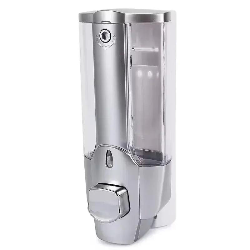 350ml Drill-Free Wall Mounted Liquid Soap Shampoo Dispenser Bathroom Shower Hotel Washroom Essentials Peaceful Pleasures Health and Wellness Silver