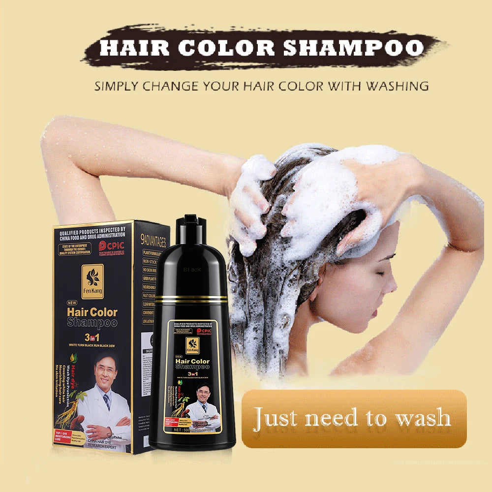 3 in 1 Black Hair Dye Shampoo for Gray Hair Home Herbal Hair Coloring Cream for Men Women Cover White Nourishing Formula 500ml Peaceful Pleasures Health and Wellness