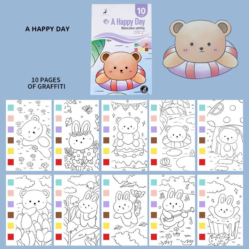Kids Paint Coloring Book Pigments Watercolor Doodle Art Supplies