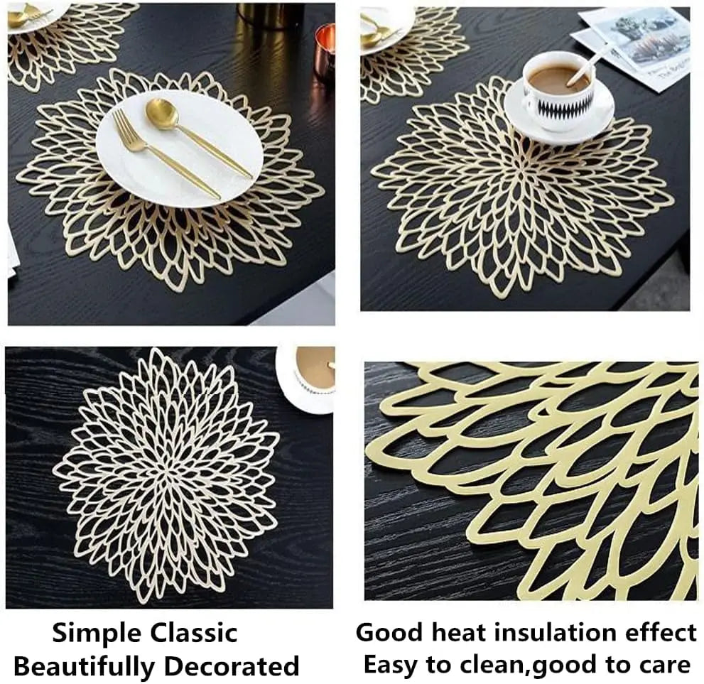 PVC Placemats Sets Round Leaf Place Mats Washable Heat Resistant Vinyl Table Mats for Kitchen Dining Table Wedding Placemat Peaceful Pleasures Health and Wellness