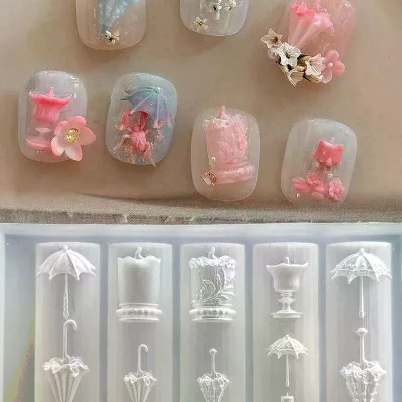 3D Relief Lace Umbrella Silicone Nail Art Mold DIY Nail Decor Transparent Manicure Template Umbrella Silicone Nail Art Mold Gift Peaceful Pleasures Health and Wellness
