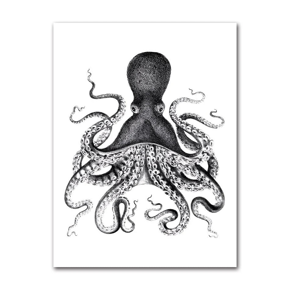 Poster Prints Nautical Coastal Wall Art Picture Antarctica Map Canvas Painting Home Wall Decor Kraken Octopus Tentacles Vintage Peaceful Pleasures Health and Wellness 2204-11 30x40cm Unframed
