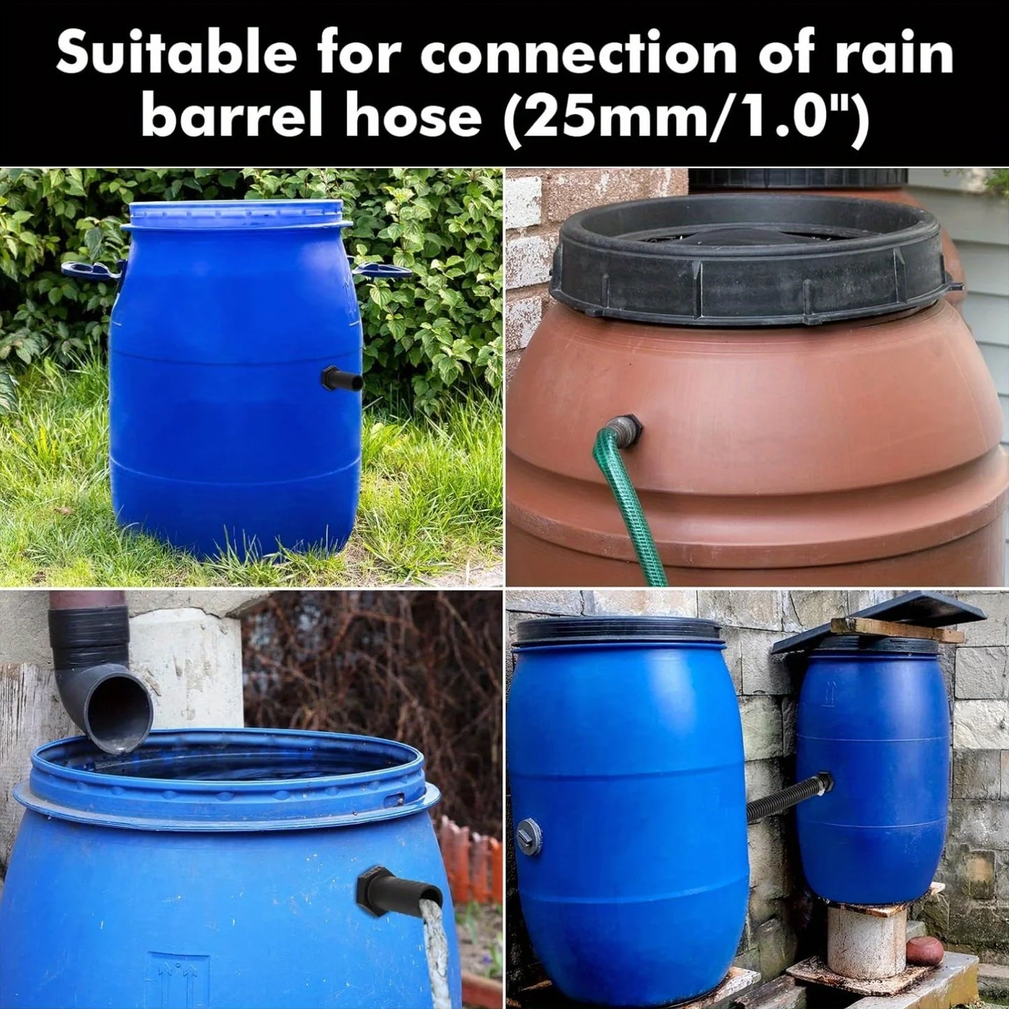 Mounted Rainwater Barrel Overflow Connector Barbed Pipe