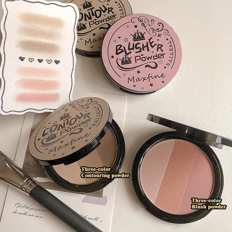 3 in1 Three Colors Powder Tray Blush Contouring Waterproof Long Lasting Delicate Natural Face Makeup Peaceful Pleasures Health and Wellness