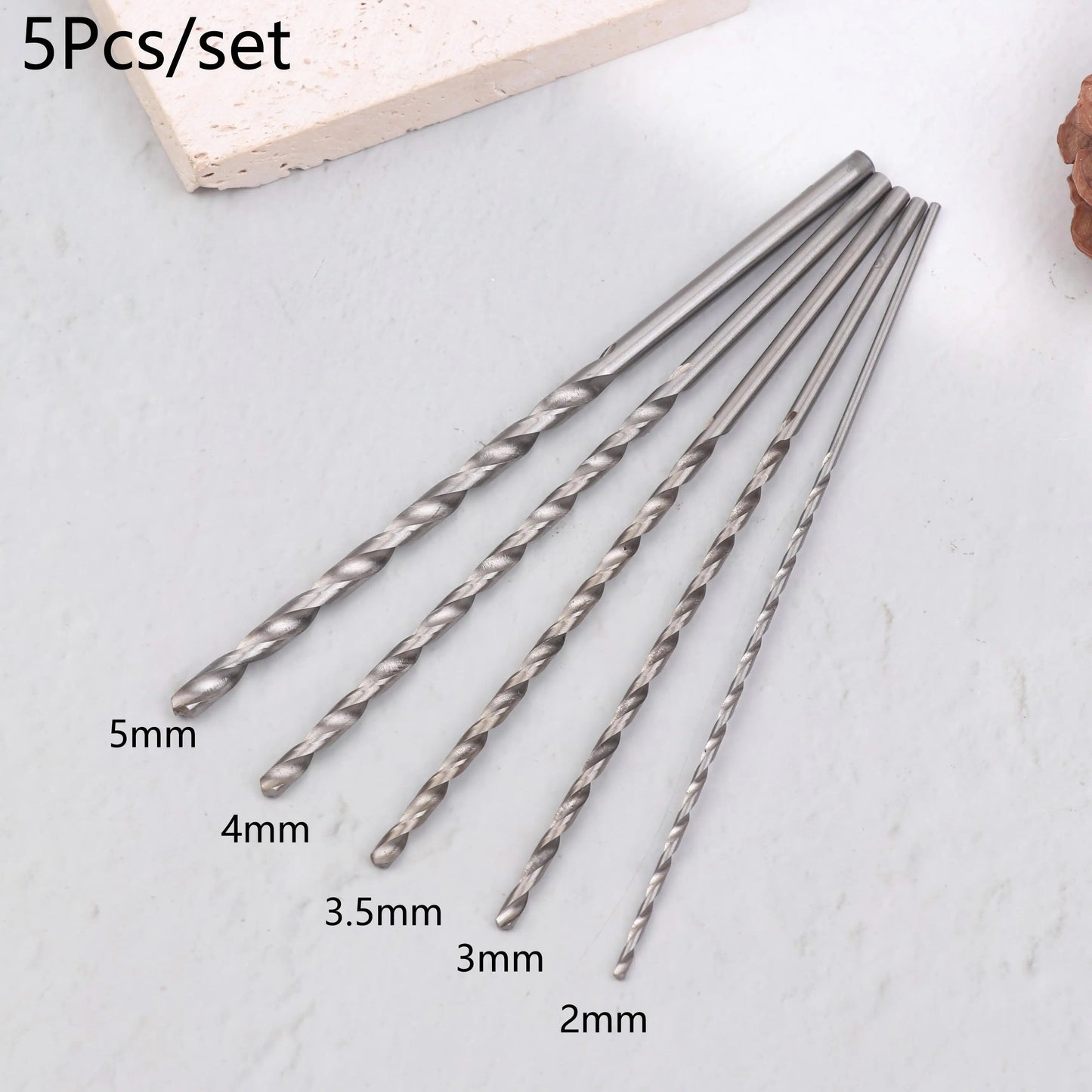 5pcs/set 2mm 3mm 3.5mm 4mm 5mm Twist Drill Bit Kit 15cm Length For Wood Plastic Alloy Metal Woodworking Deep Hole Drilling Peaceful Pleasures Health and Wellness