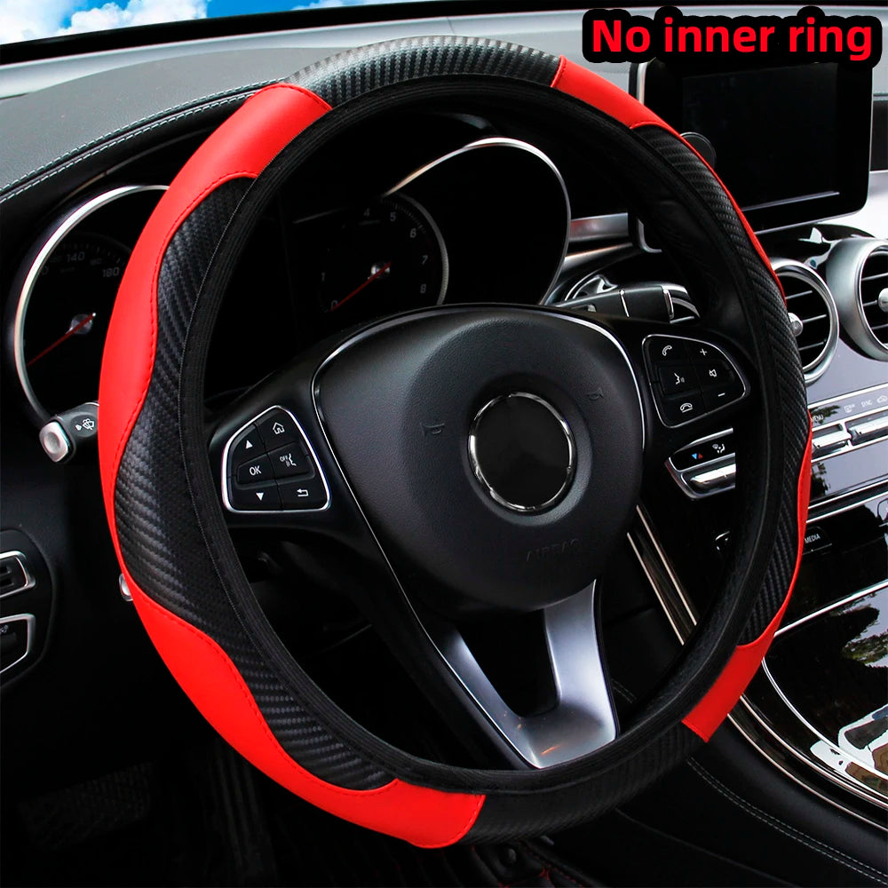 PU Carbon Fiber Steering Wheel Cover | 14.5–15 Inch Fit