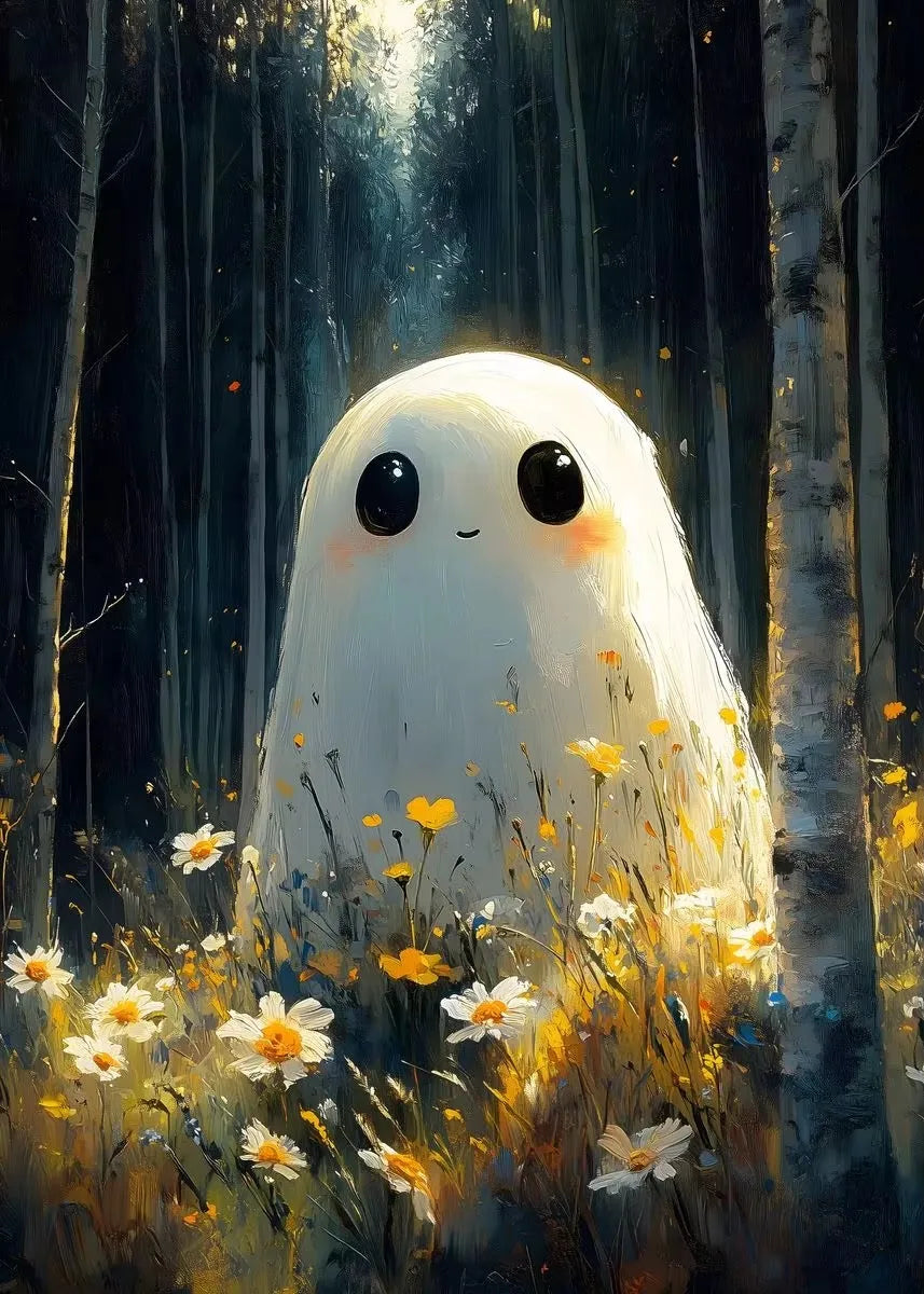 Halloween Ghost & Pumpkin Canvas Wall Art | Dark Academia Poster Canvas Wall Art Peaceful Pleasures Health and Wellness ZLH5368 30x45cm No Frame