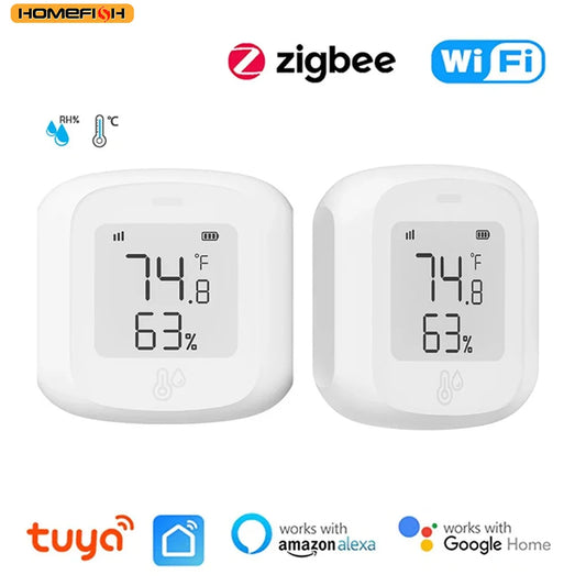 HOMEFISH Smart WiFi/Zigbee Temperature and Humidity Sensor Hygrometer Thermometer with LCD Display Support Alexa Google Home Peaceful Pleasures Health and Wellness