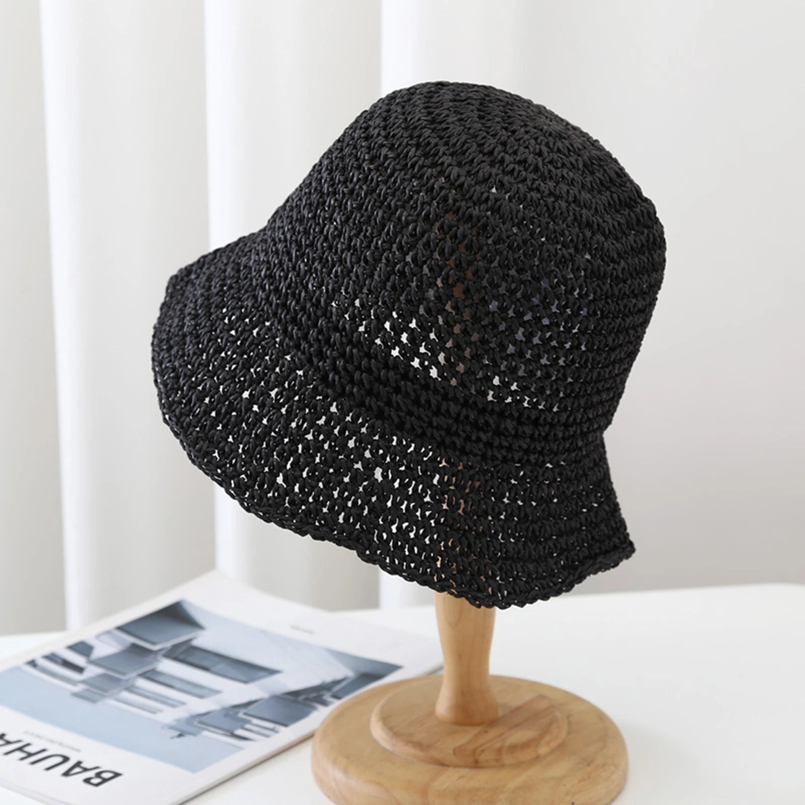 Women Wide Brim Straw Hat Anti-UV Sunshade Bucket Hat for Fishing Camping Traveling Peaceful Pleasures Health and Wellness