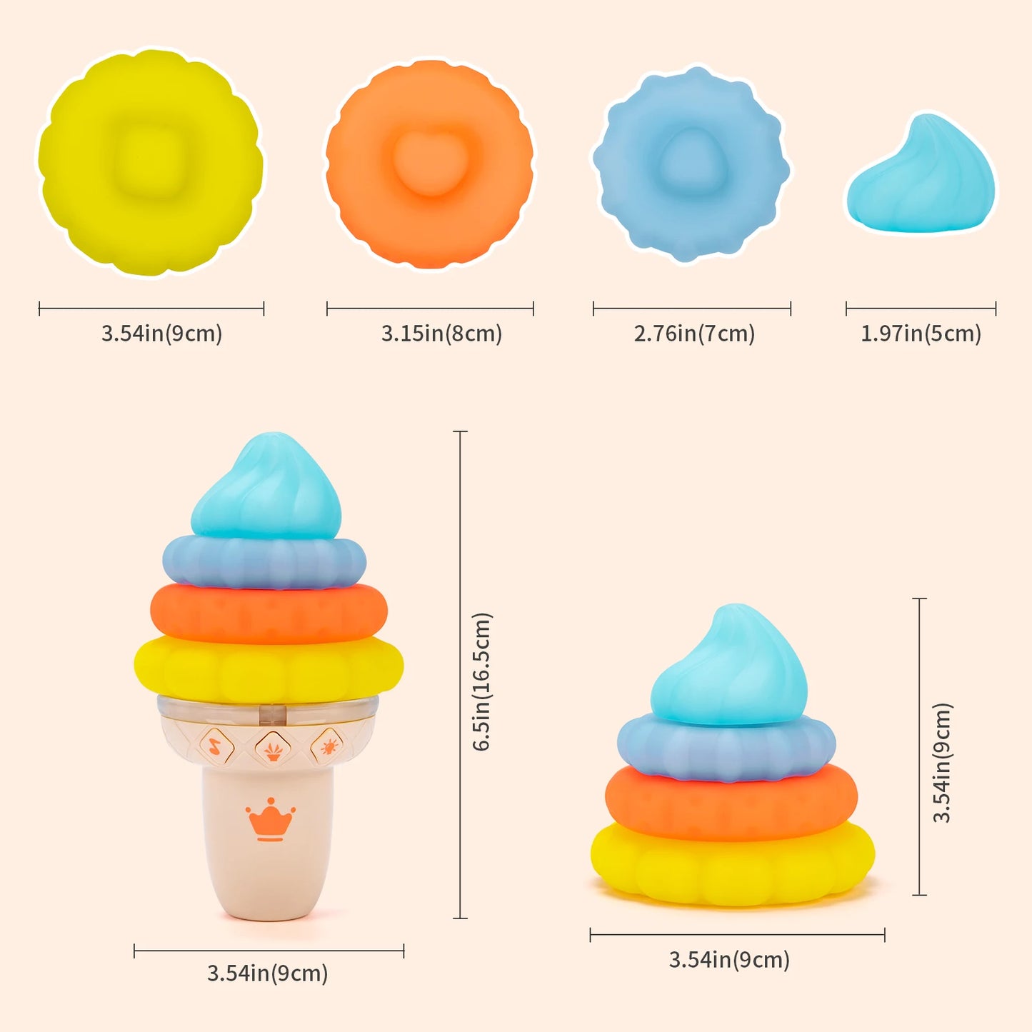 Ice Cream Shape Stacking Puzzle Toys Musical Stack Up Blocks Game