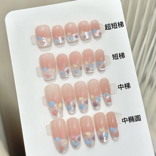 French Cat Eye Press On Nails – Heart Print Korean Style 10pcs Press On Nails Peaceful Pleasures Health and Wellness