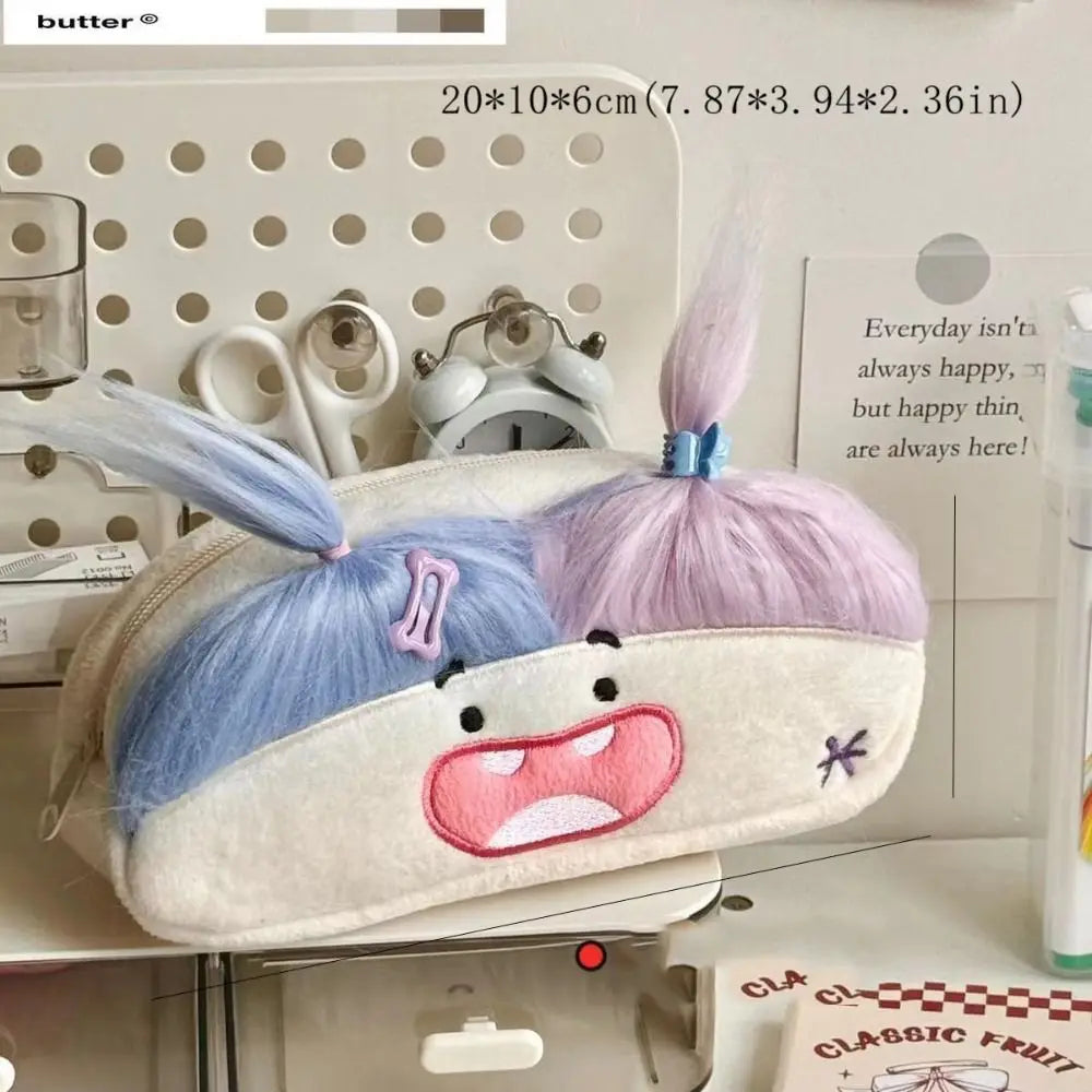 DIY Fluffy Hair Afro-Hair Doll Pen Bag Large Capacity Kawaii Pencil Case Holder Funny Zipper Soft Pen Bag Gift Peaceful Pleasures Health and Wellness