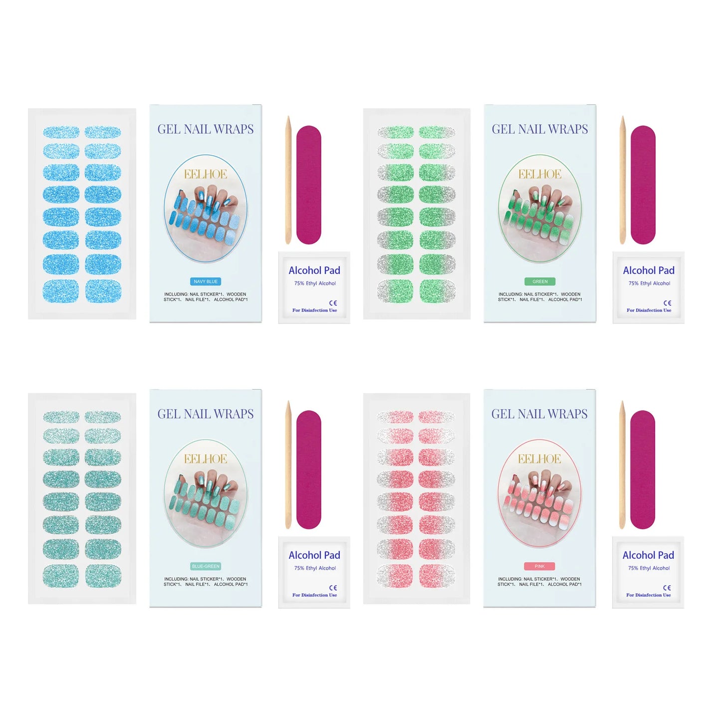 EELHOE Semi-Cured Gel Nail Stickers for Beauty Care Peaceful Pleasures Health and Wellness 4 in 1 set