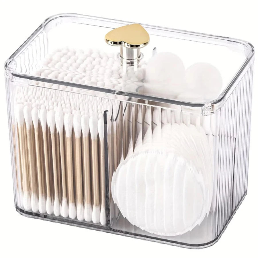 Q-Tips Holder & Bathroom Organizer – 3-Grid Apothecary Jar for Cotton Balls & Swabs