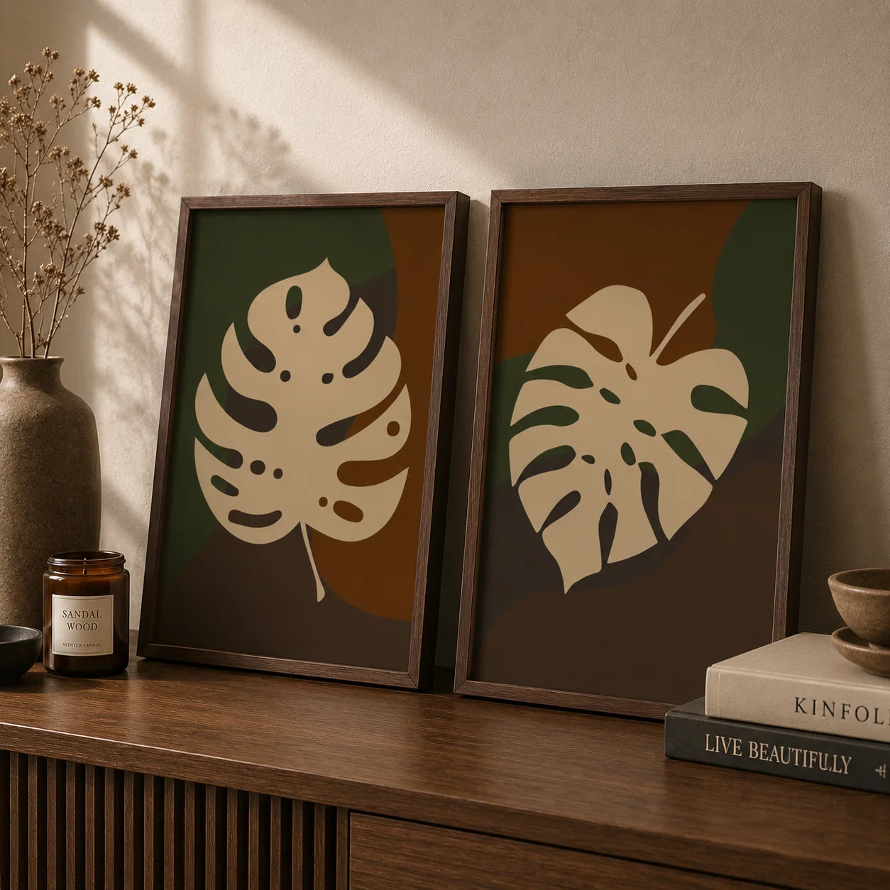 Boho Abstract Wall Art, Vintage Monstera Leaf Botanical Canvas Painting, plant Poster Print for Living Bedroom Room Wall Decor Peaceful Pleasures Health and Wellness