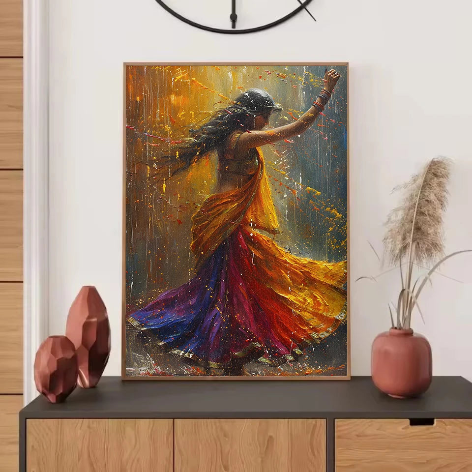 Abstract Indian Woman Rain Dance Canvas Wall Art | Unframed
