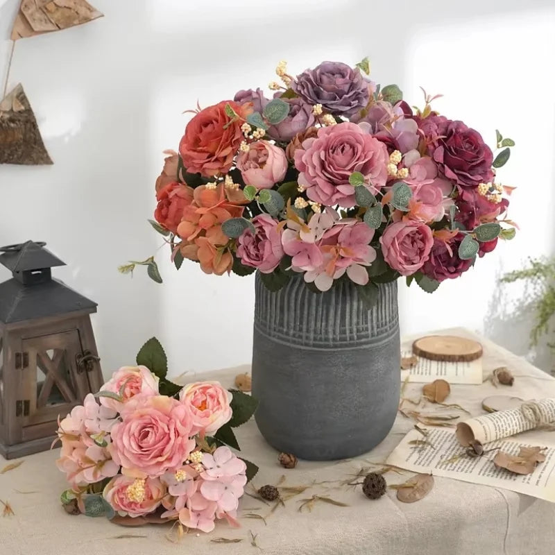 Retro Hydrangea Core Fake Peony Bouquet Simulation Wholesale Wedding Staircase Decorative Artificial Flowers Silk Flowers Peaceful Pleasures Health and Wellness