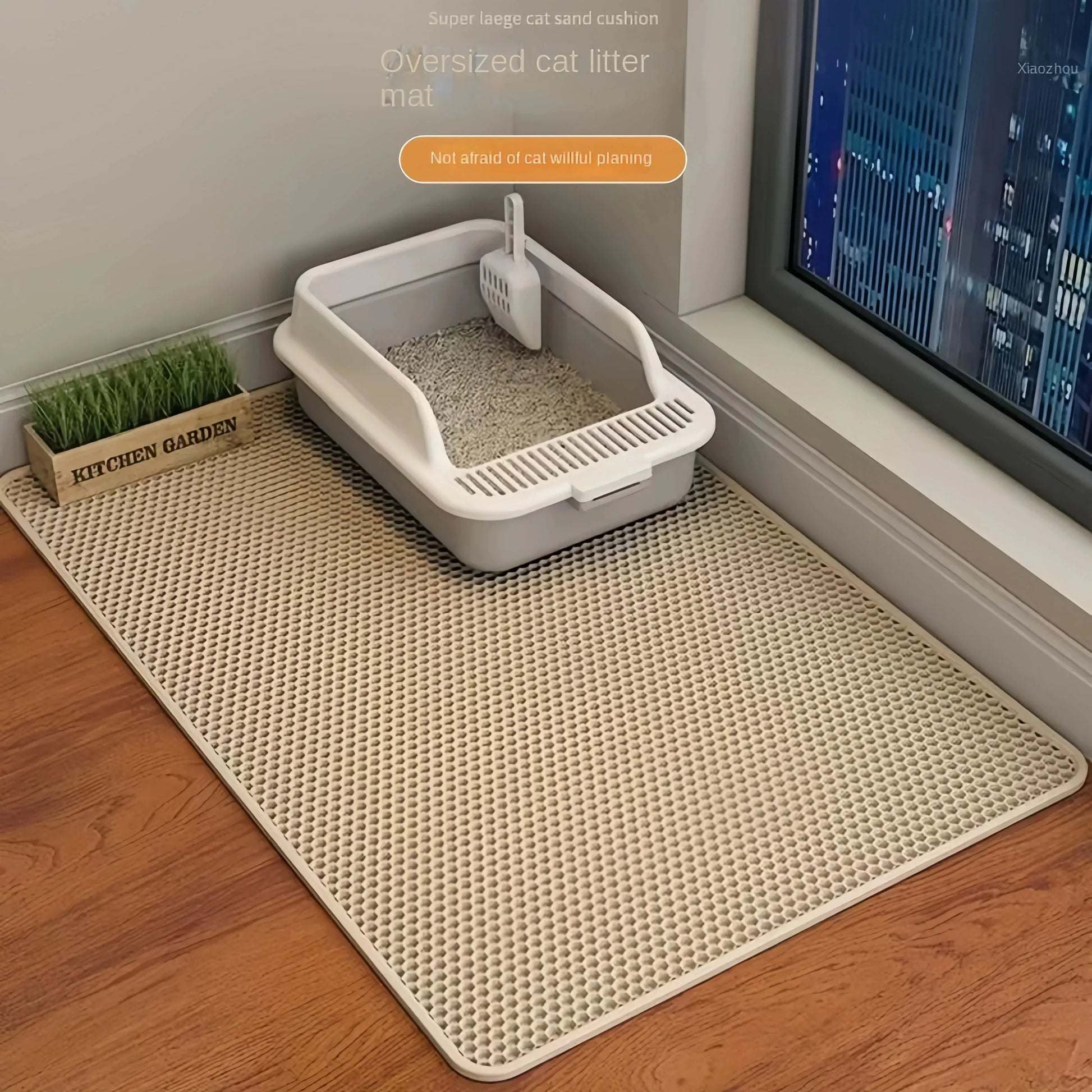 Cat Litter Mat Waterproof Double Layer Pet Litter Box Mat Pet Toilet Cat Mat Nonslip Sand Cat Washable Mat Pet Clean Peaceful Pleasures Health and Wellness Light Yellow