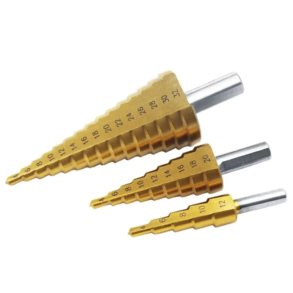 Step Cone Drill Bit Set – 4-12, 4-20 & 4-32mm Steel Cutter
