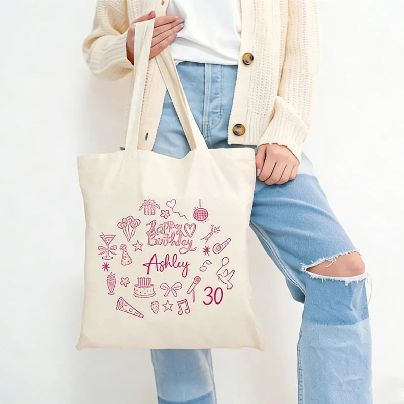 Personalized Name & Age Canvas Tote Bag | Custom Birthday Gift Personalized Canvas Tote Peaceful Pleasures Health and Wellness