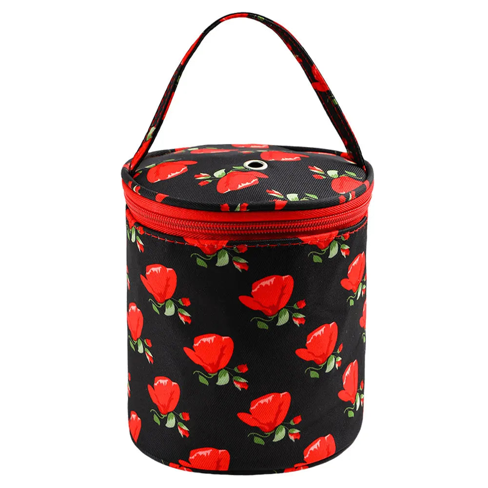 Oxford Yarn Holder Rose Pattern Yarn Storage Tote Bag with Handle Bucket Bag Short Perforated for Hooks Knitting Needles Peaceful Pleasures Health and Wellness Rose france