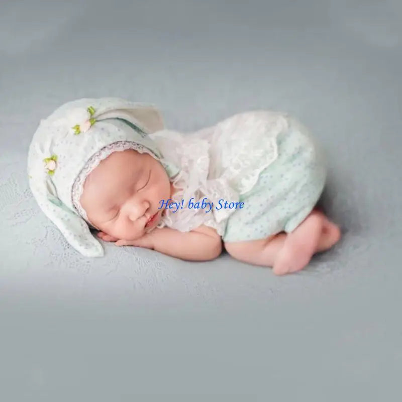 Newborn Photo Outfit | Lace Tulle Dress & Animal Ear Hat Set