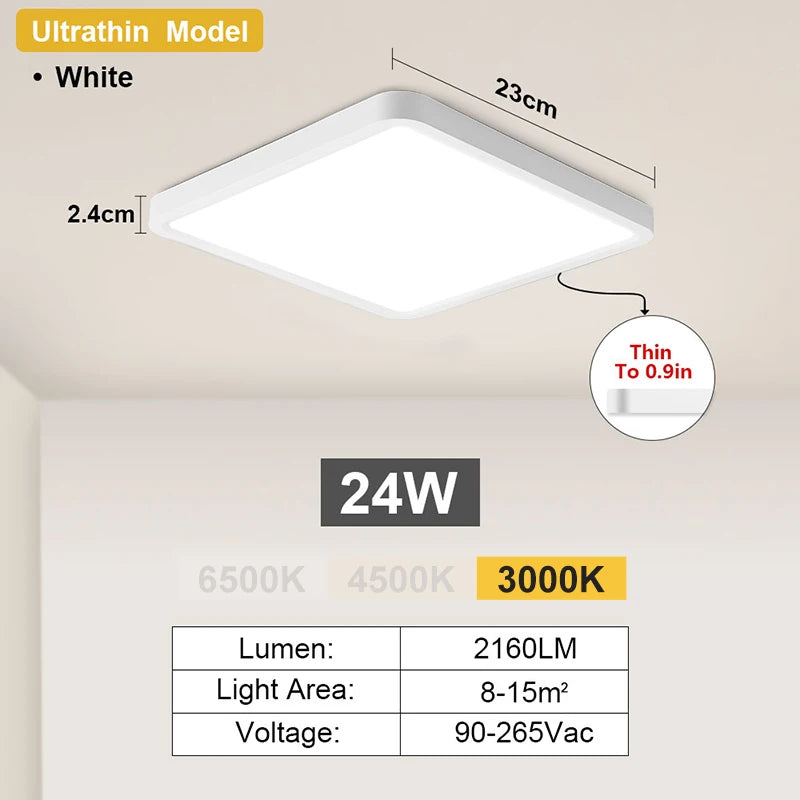 Square Ultrathin LED Ceiling Light 24W 36W – Dimmable Modern