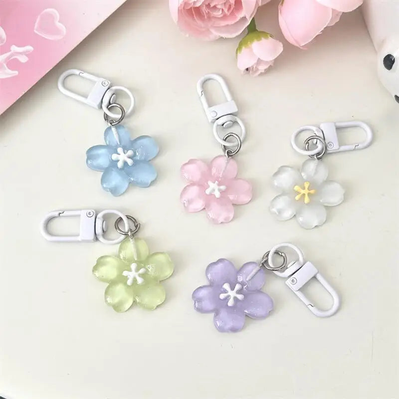 Cherry Blossom Flower Keychain Charms – 5pcs Resin Set
