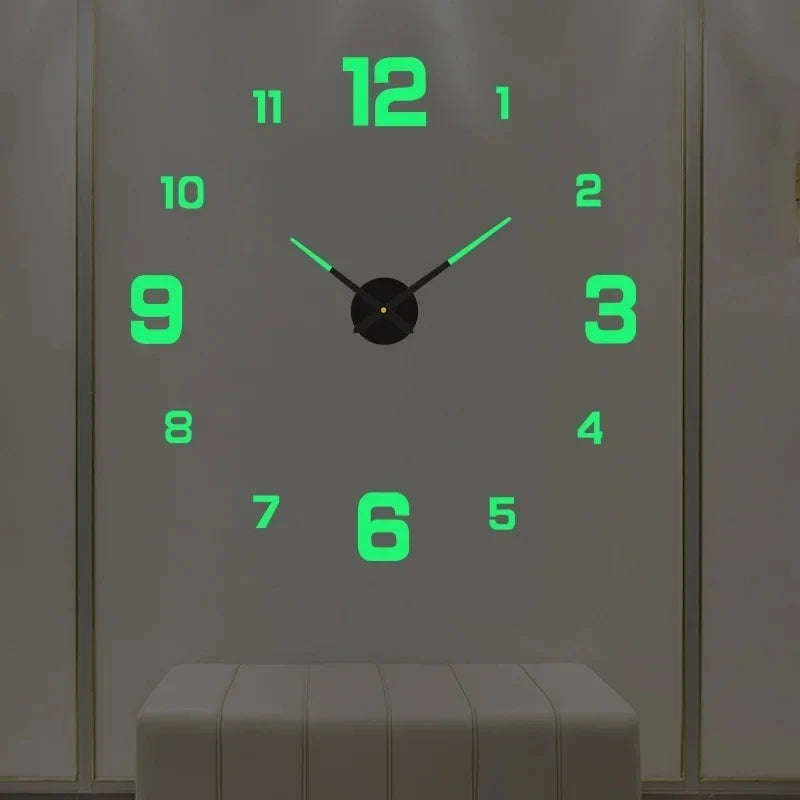 Modern 3D DIY Acrylic Mirror Wall Clock – Large Quartz Frameless Design
