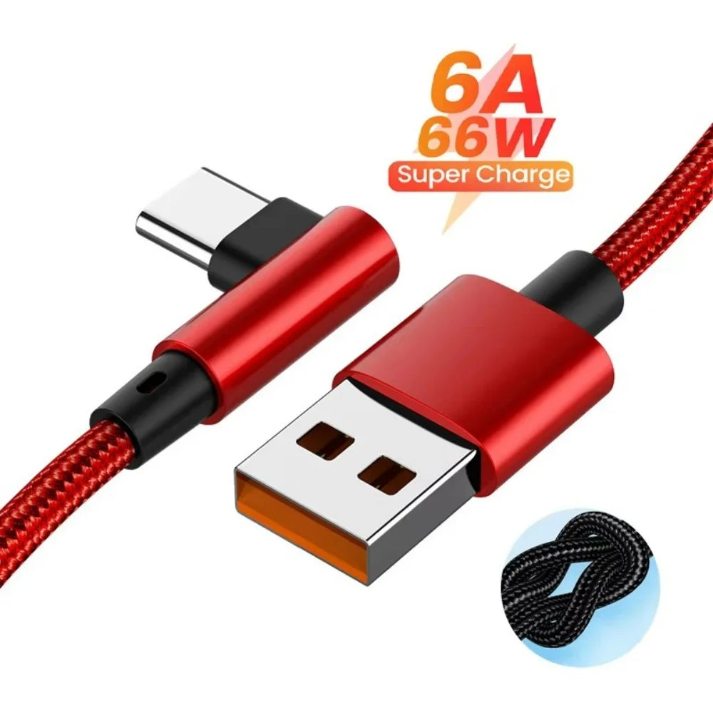66W USB-C 90° Fast Charging Nylon Braided Cable 1M/2M
