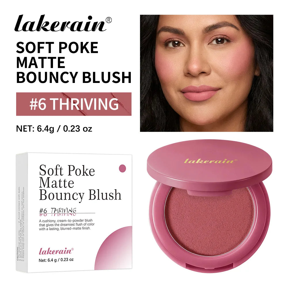 Lakerain Soft Poke Matte Blush Fresh Silky-smooth Skin Finish Long Lasting Luminosity Moisturizing Natural Matte Bouncy Blusher Peaceful Pleasures Health and Wellness 06 Thriving