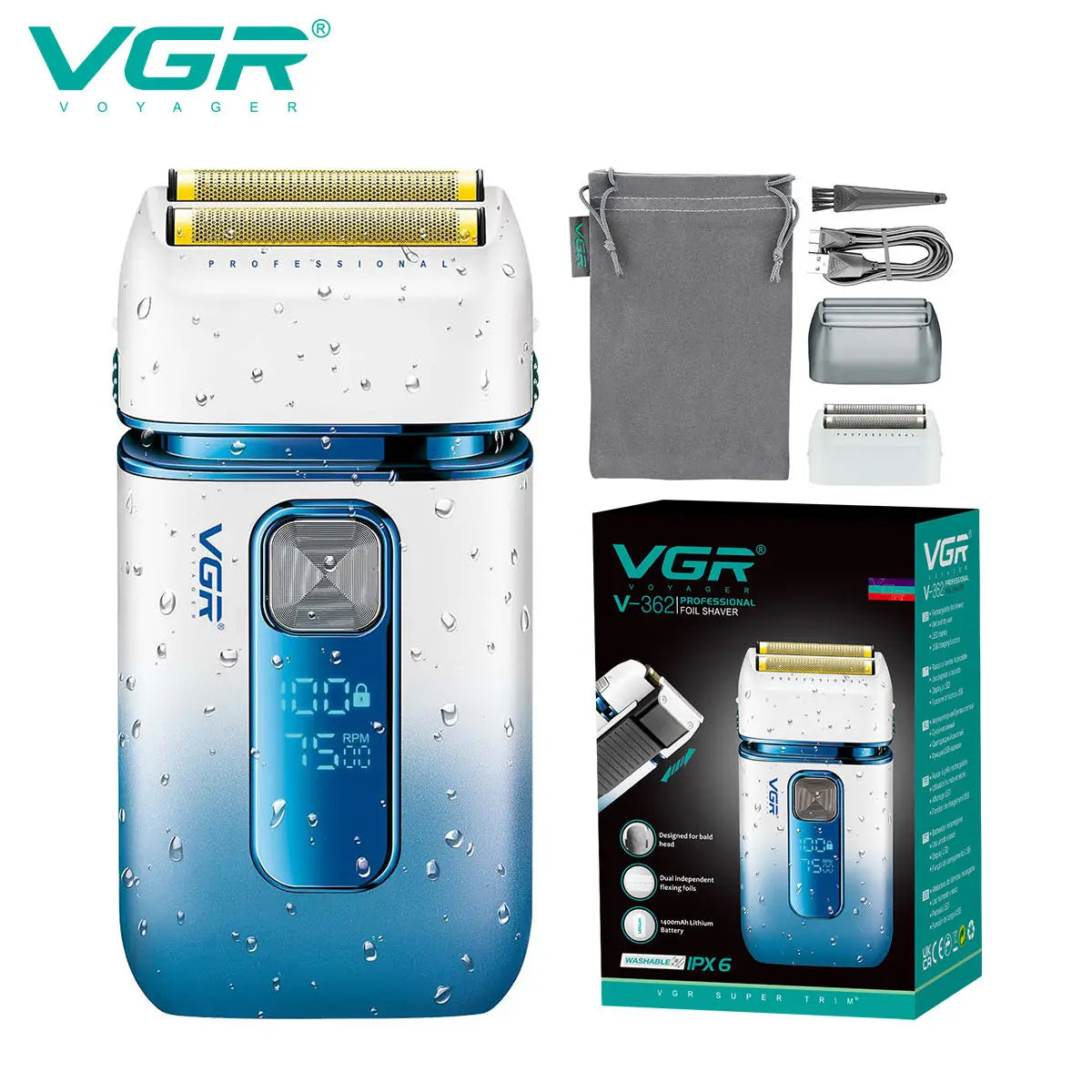 VGR 362 new shaver deep cleaning hair trimmer gradient color men's hair remover intelligent digital multifunctional whitening de Peaceful Pleasures Health and Wellness V-362sky blue