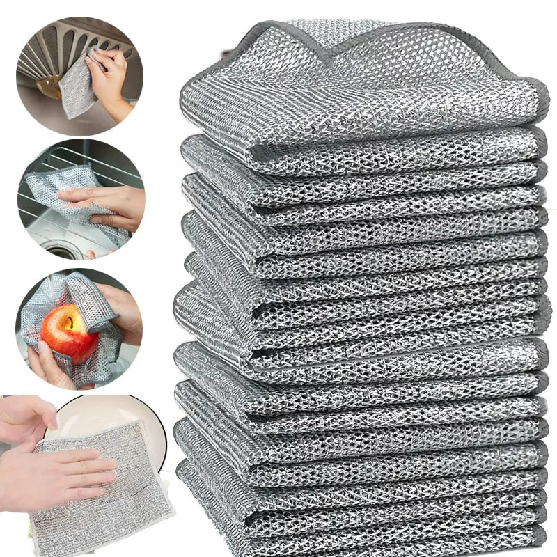 Steel Wire Microfiber Cleaning Cloth | Non-Scratch Kitchen Dishrag