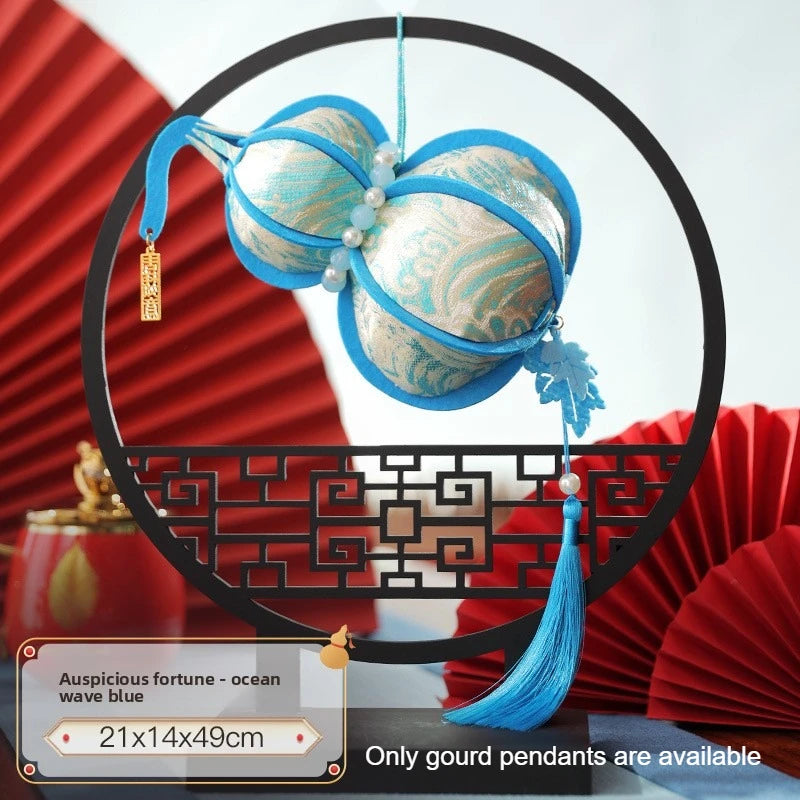 1pc Handmade DIY Decorative Gourd Door Pendant Living Room Atmosphere Arrangement Supplies Peaceful Pleasures Health and Wellness Wave blue