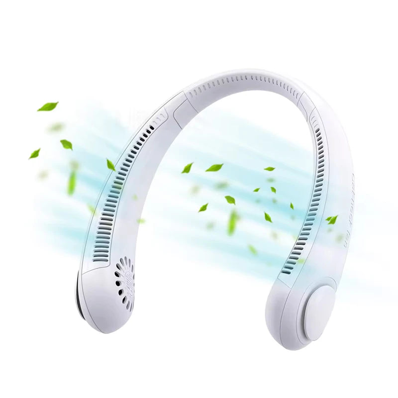 Portable Leafless Lazy Neckband USB Rechargeable Necklace Mini Cooling Fan Foldable Neck Hanging Fan Peaceful Pleasures Health and Wellness WHITE USB Type-C